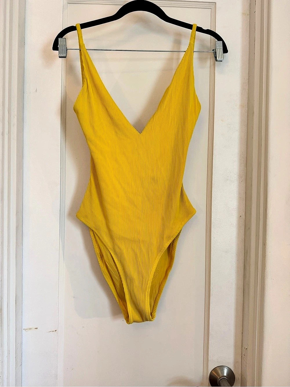 Topshop Ribbed One-Piece Swimsuit in Yellow Size 12